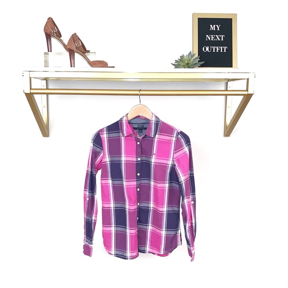 Tommy Hilfiger Pink and Purple Plaid Button-Down Shirt